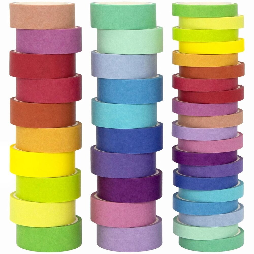Washi Tape Set 40 Rolls, 2 Sizes Rainbow Decorative Tape, Colored Washi Tape, Ar